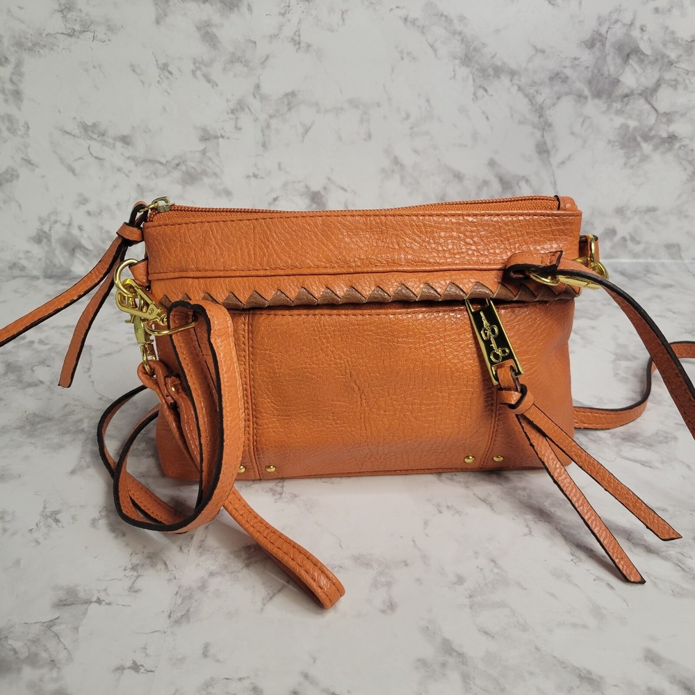 Jessica Simpson‎ Burnt Orange Pebbled Faux Leather Crossbody Bag Gold Hardware